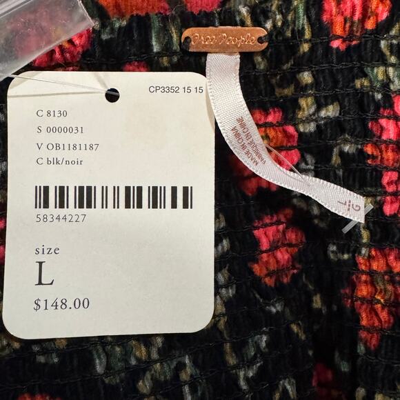 Free People Large Bessie Corduroy Mini Dress Floral Puff Sleeves Sweatheart Neck - Picture 11 of 14